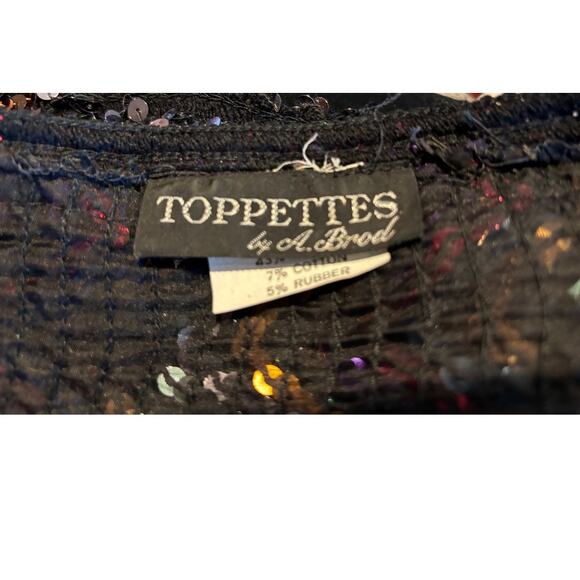 Vintage 80's Toppettes Full Sequined Pullover V-Neck Top Zig-Zag Pattern S - Picture 8 of 8